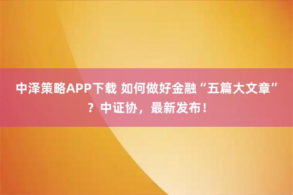 中泽策略APP下载 如何做好金融“五篇大文章”？中证协，最新发布！